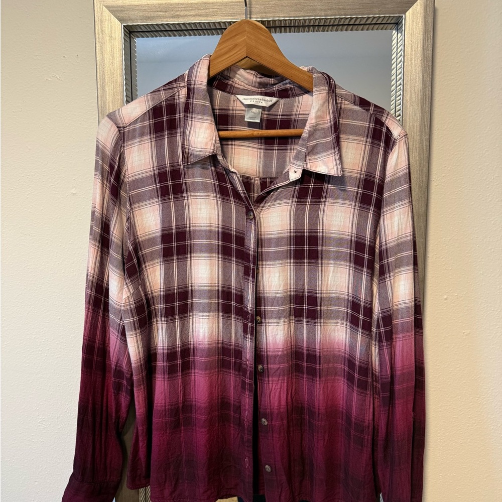 Christopher & Banks Plaid Button Down Shirt - Burgundy and Pink